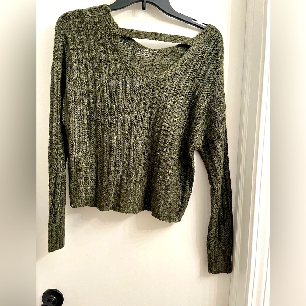 So juniors Green Knit Sweater with V-Cut out